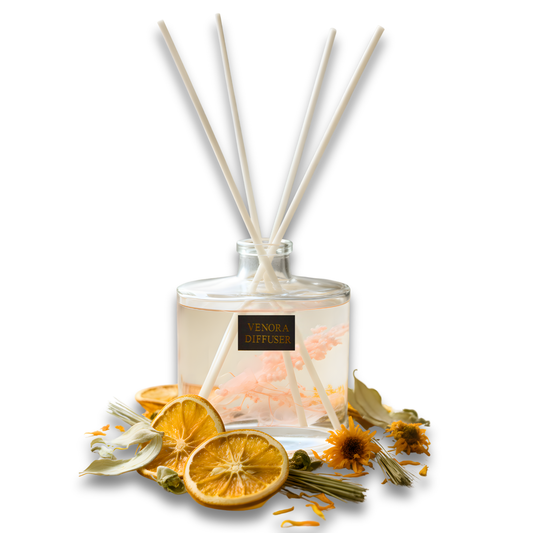 Luxury Secret Garden reed diffuser displayed in a serene interior setting with dried botanical arrangement and spa-inspired ambience.