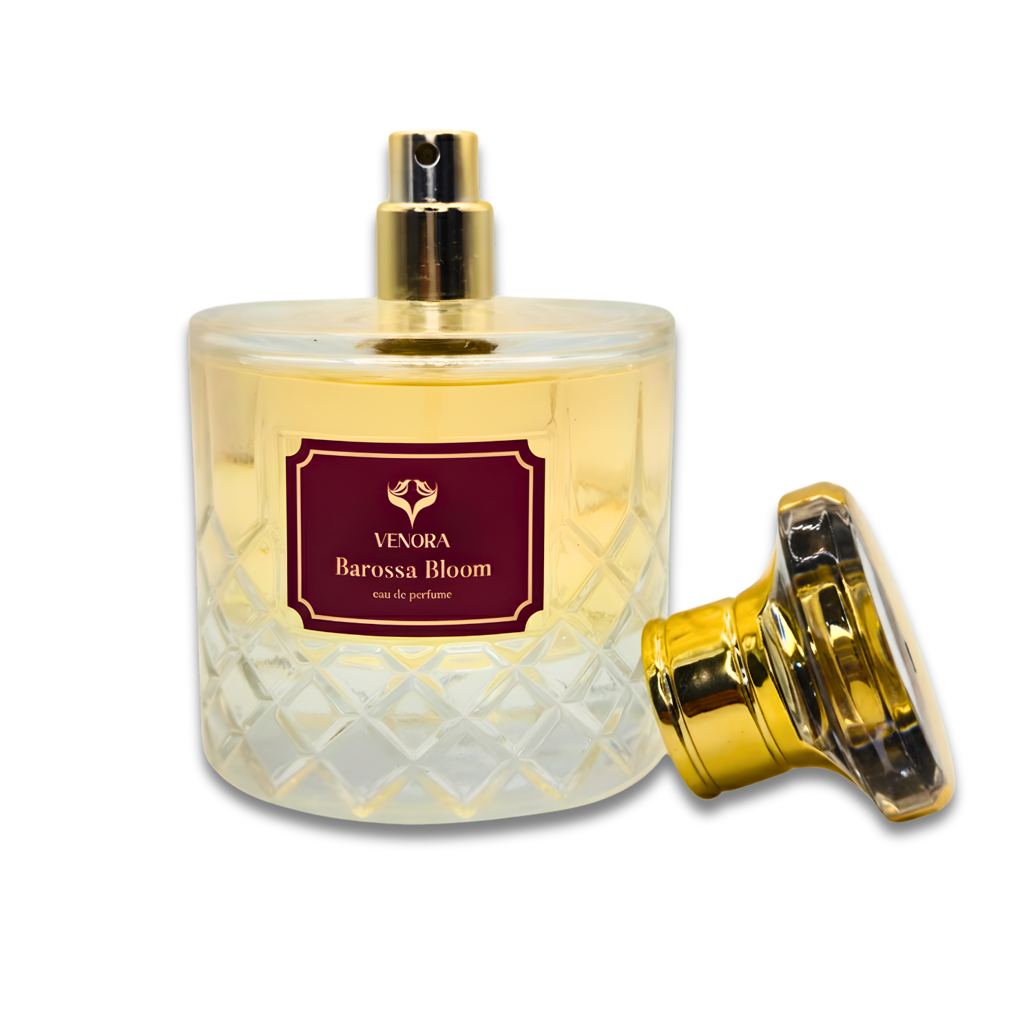 Barossa Bloom Eau de Parfum by Venora displayed in a luxury perfume bottle on a clean white background.”