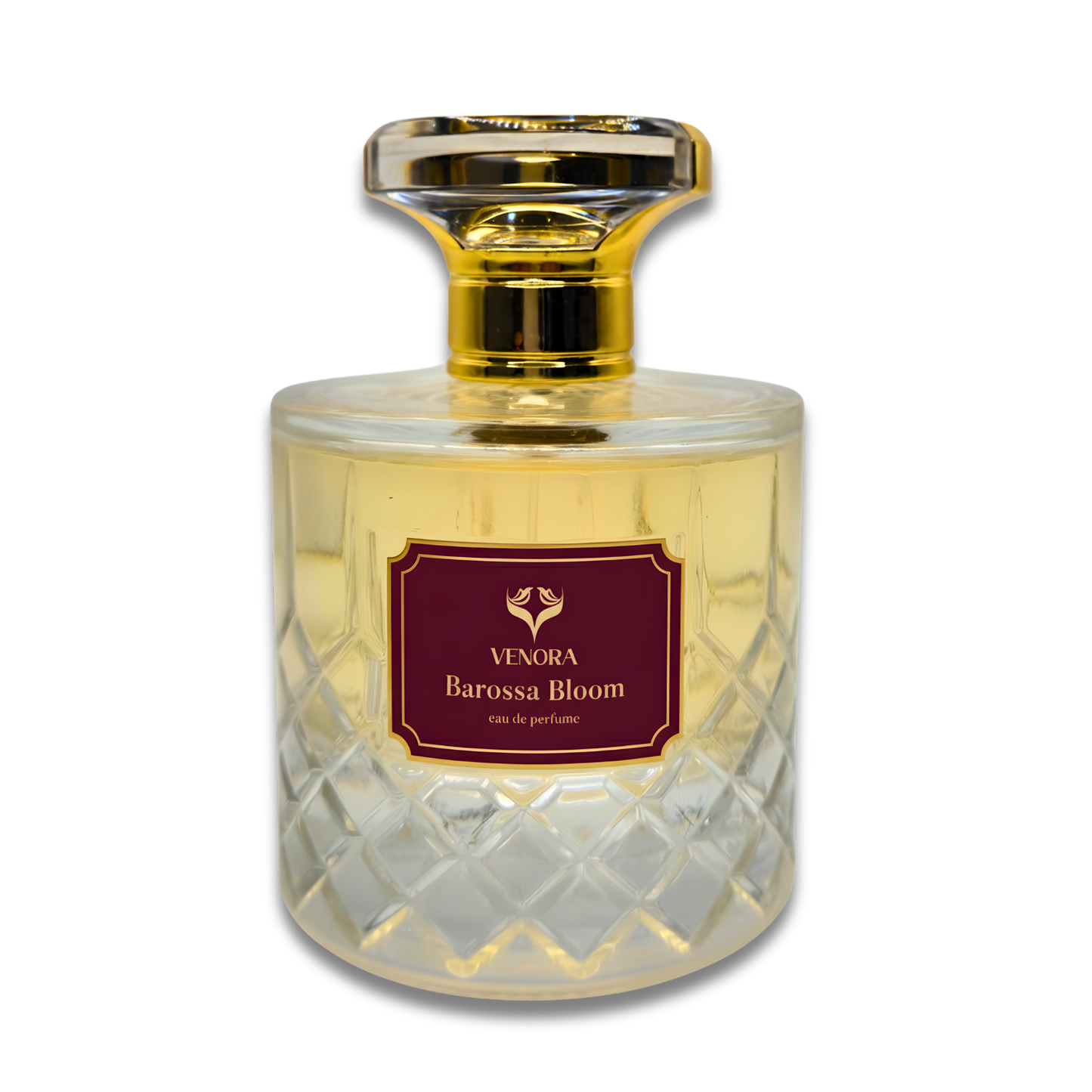 Barossa Bloom Eau de Parfum by Venora displayed in a luxury perfume bottle on a clean white background.