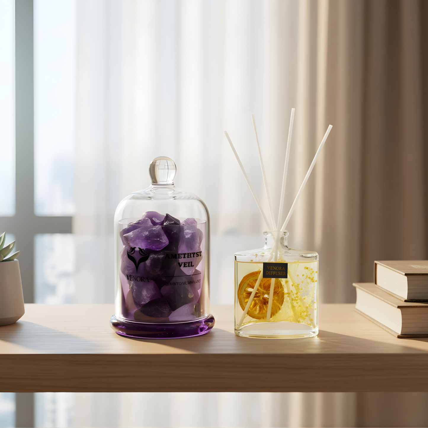 Evening Bliss Gift Set styled in a modern home setting with warm natural light showing citrus freshness and lavender calm.