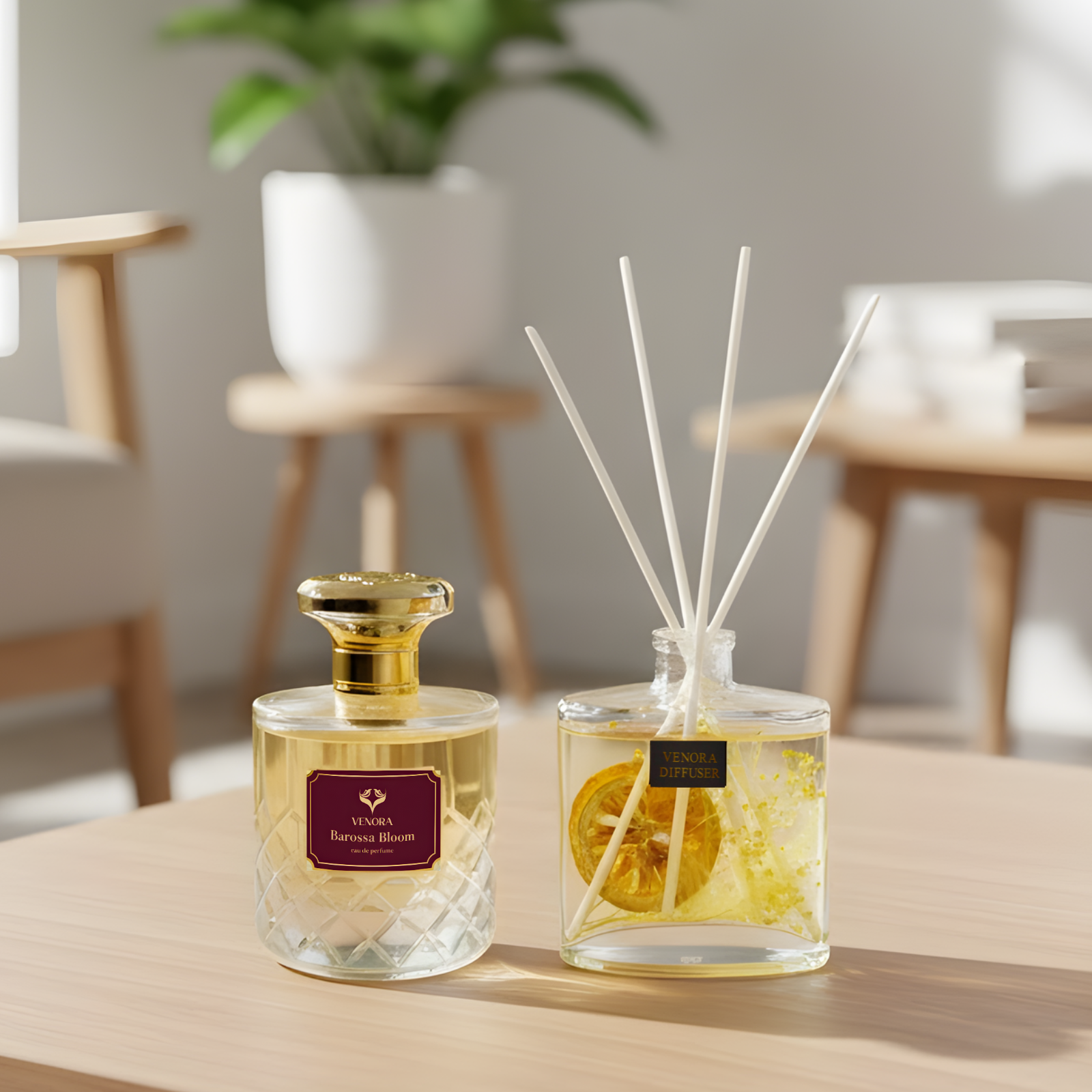 Everyday Luxe Starter Gift Set styled on a vanity and living room shelf with bright natural light and modern décor.