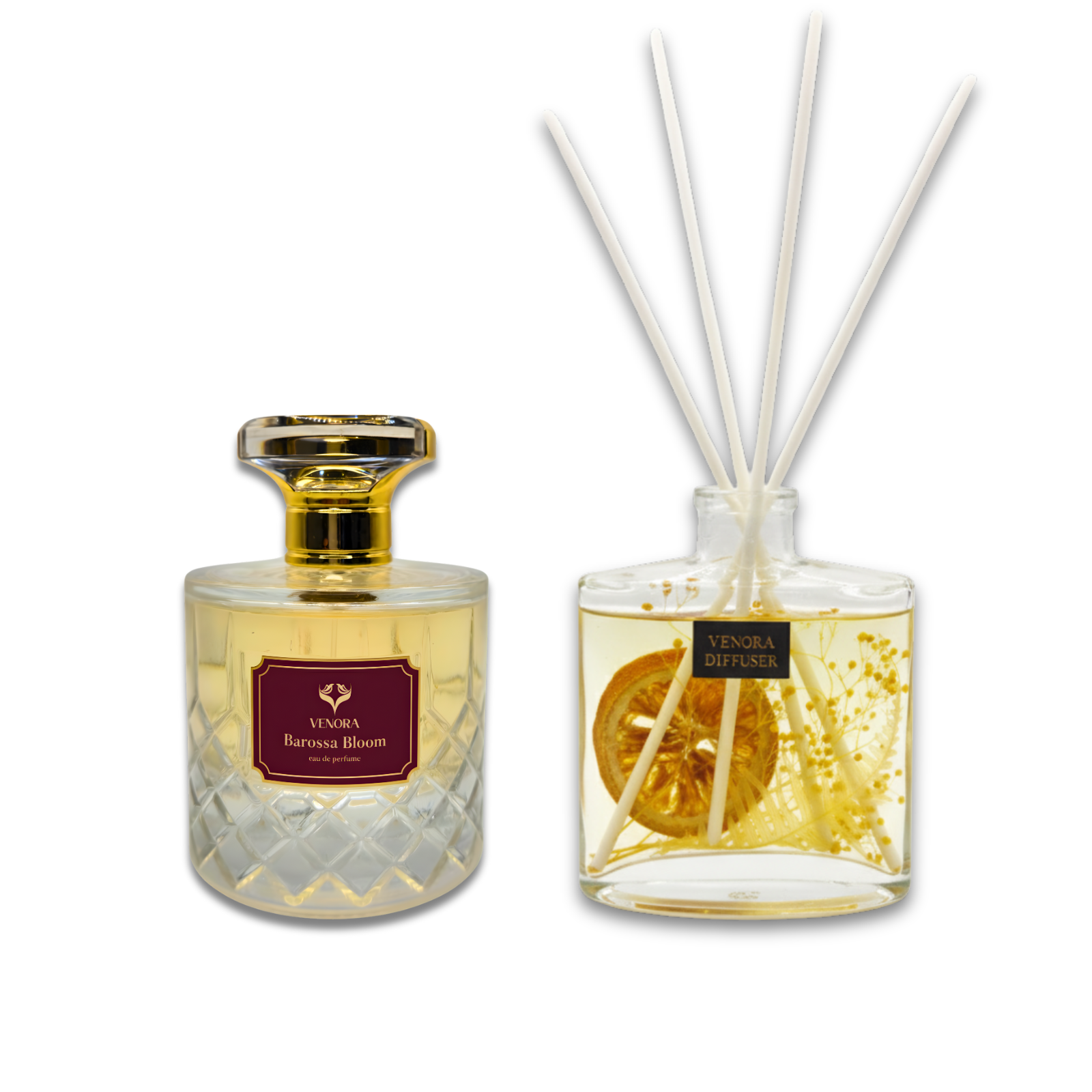 Everyday Luxe Starter Gift Set featuring Barossa Bloom perfume and Citrus Glow reed diffuser on a clean white background.