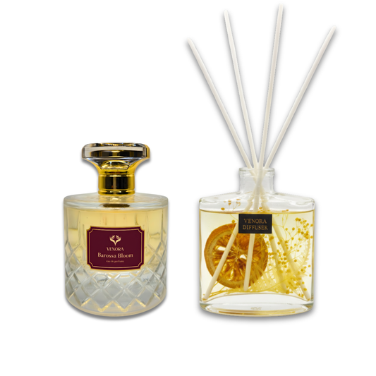 Everyday Luxe Starter Gift Set featuring Barossa Bloom perfume and Citrus Glow reed diffuser on a clean white background.