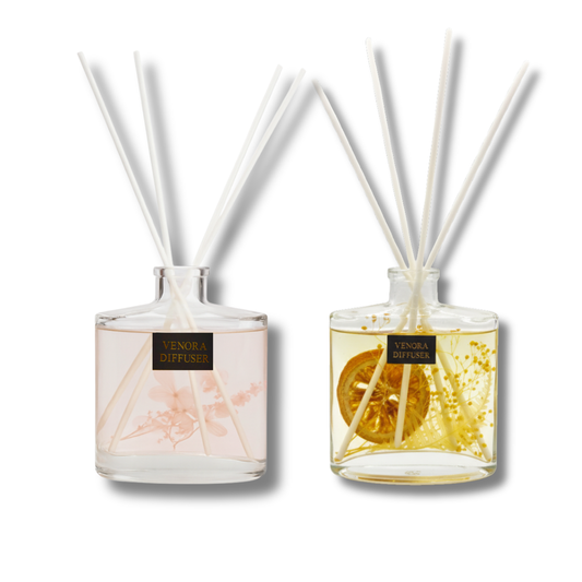 Home Glow Gift Set featuring Citrus Glow and Secret Garden reed diffusers displayed together on a clean white background.