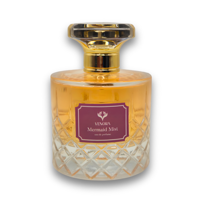 Mermaid Mist Eau de Parfum by Venora in a luxury perfume bottle on a white background.