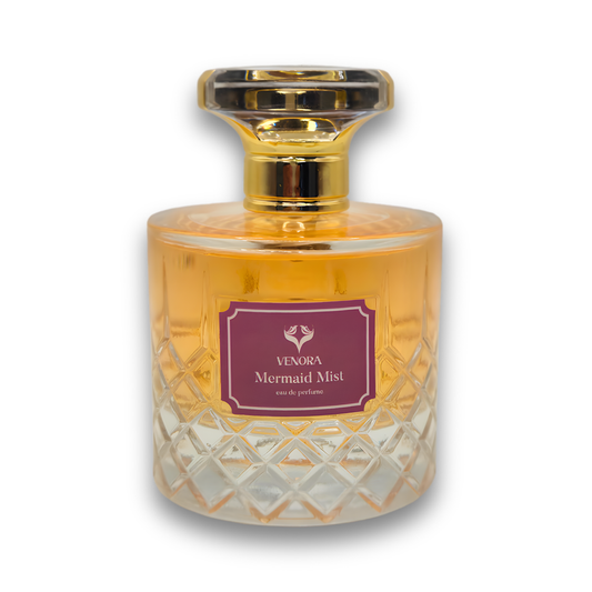 Mermaid Mist Eau de Parfum by Venora in a luxury perfume bottle on a white background.