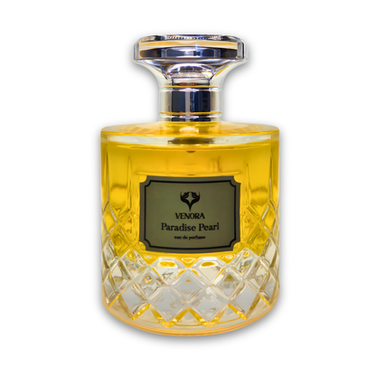 Paradise Pearl Eau de Parfum by Venora displayed in a luxury perfume bottle on a white background.