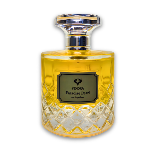 Paradise Pearl Eau de Parfum by Venora displayed in a luxury perfume bottle on a white background.