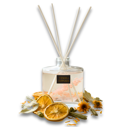 Luxury Secret Garden reed diffuser displayed in a serene interior setting with dried botanical arrangement and spa-inspired ambience.